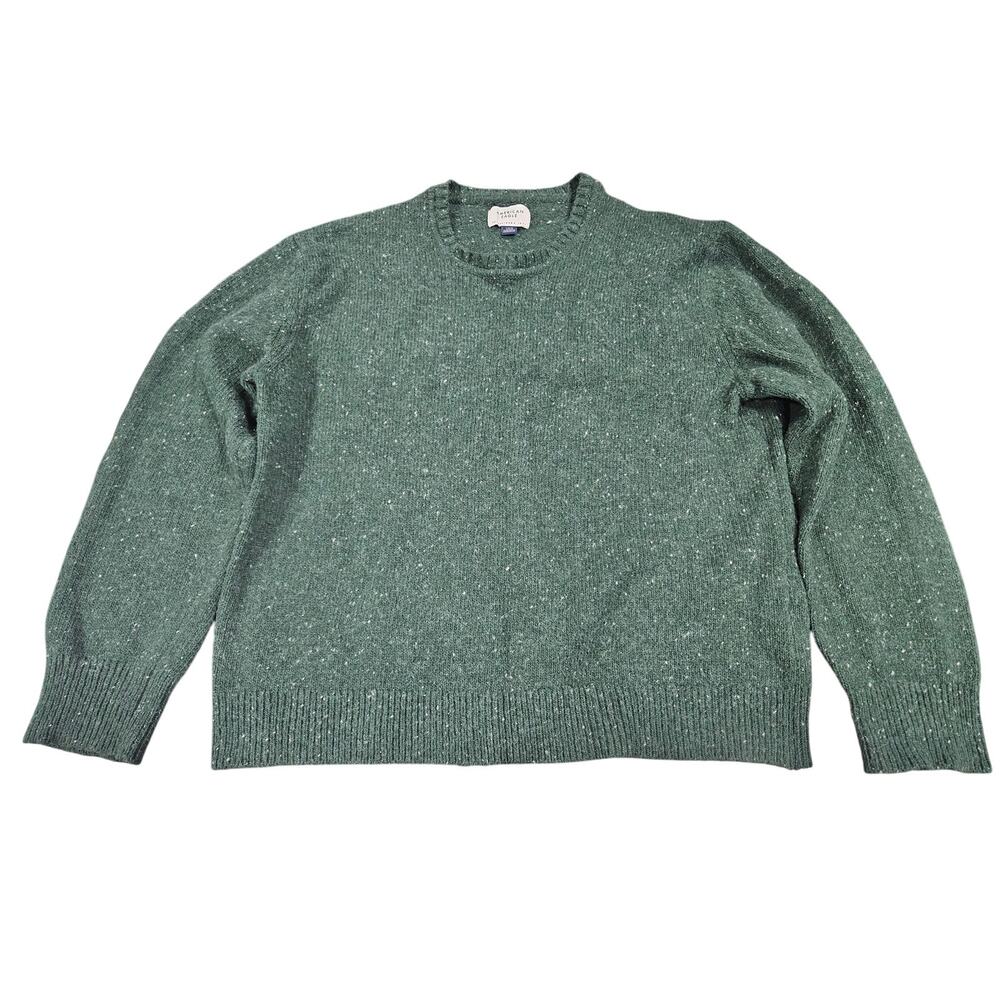 American Eagle Green Nep Knit Crewneck Sweater Men Large Quiet Luxury Wool Blend